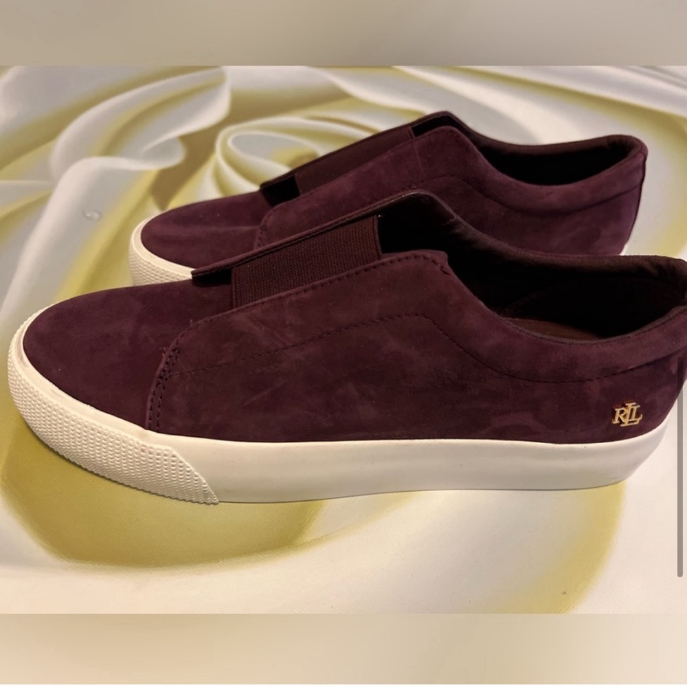 BRAND NEW Ralph Lauren Women's Burgundy Isla Sheep Suede Slip-On Sneaker - Picture 7 of 8
